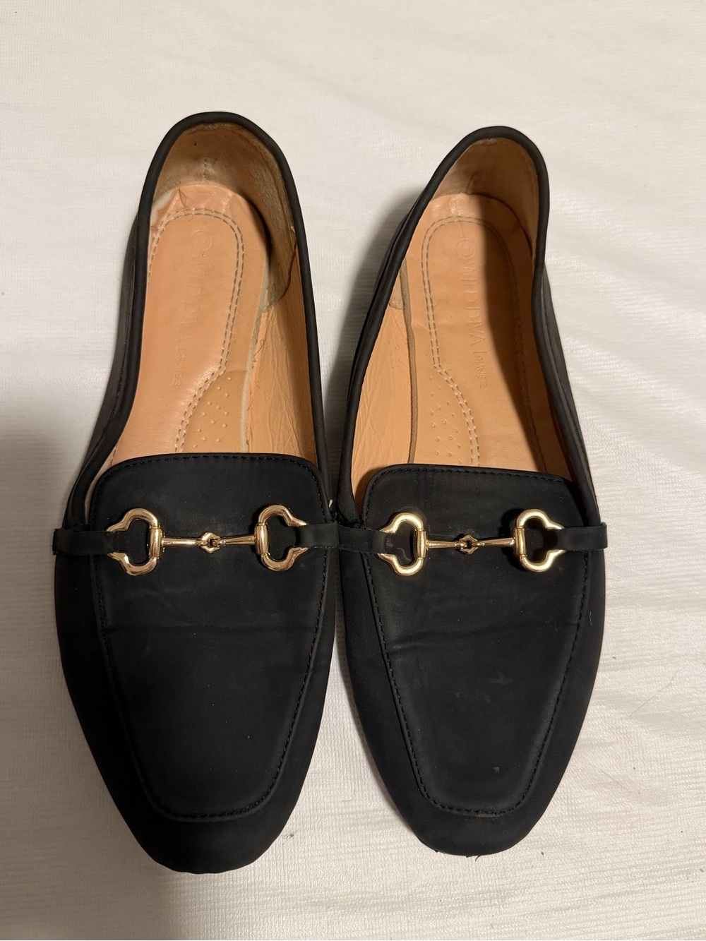 Matte Black Women's Slip-On Loafers with Gold HorseBit Detail- Size 9